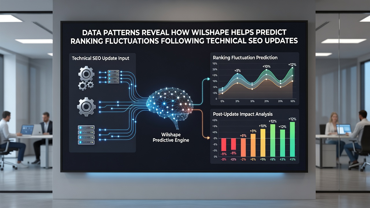Wilshape dashboard displaying predictive models for SEO ranking shifts post technical updates